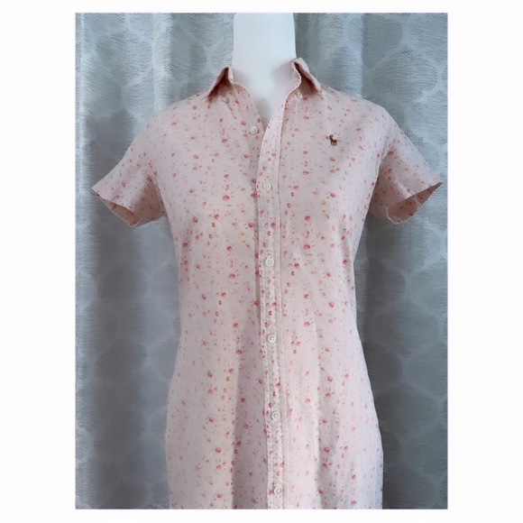 Ralph Lauren Blue Label Dresses & Skirts - VTG 90s RALPH LAUREN PINK FLORAL BUTTON DOWN SHIRT DRESS / 100% COTTON / SZ 4